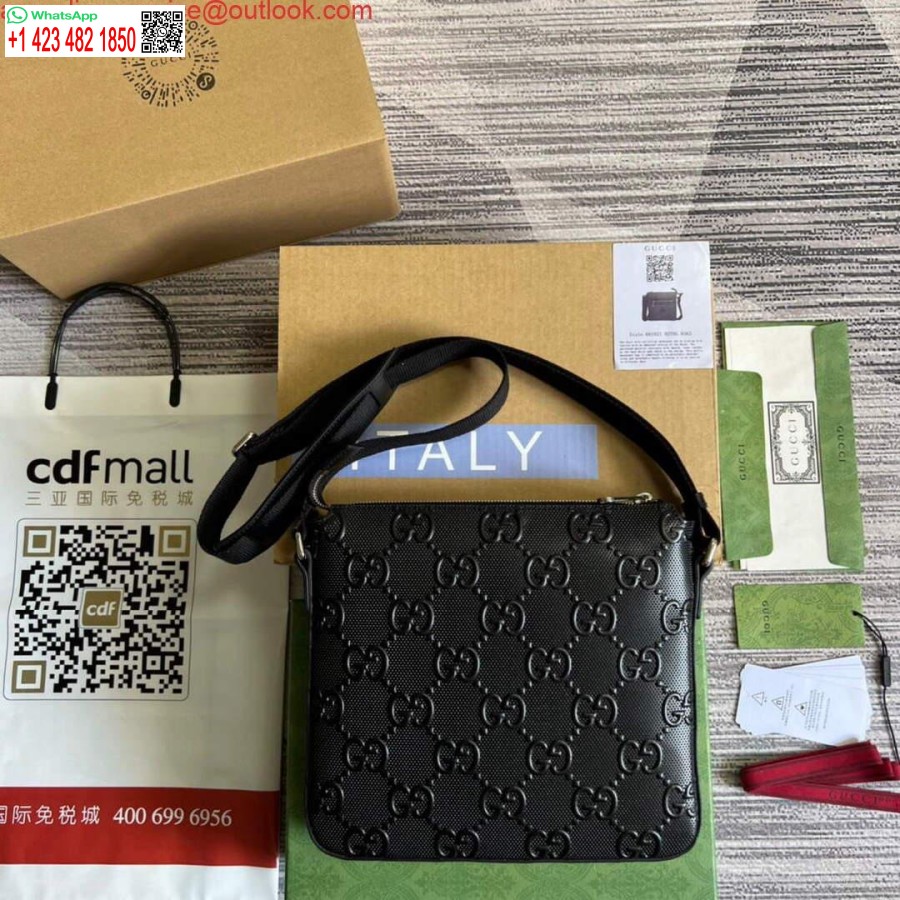 Replika Gucci 406410 Gg Wytłoczona Mała Torba Kurierska W Kolorze Czarnym