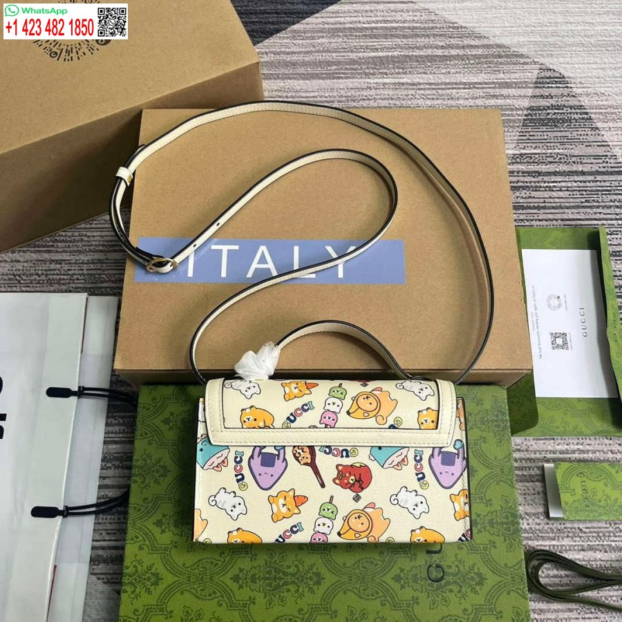 Réplica Gucci 652683 Mini Bolsa Com Cadeado Couro Branco Estampa Animal