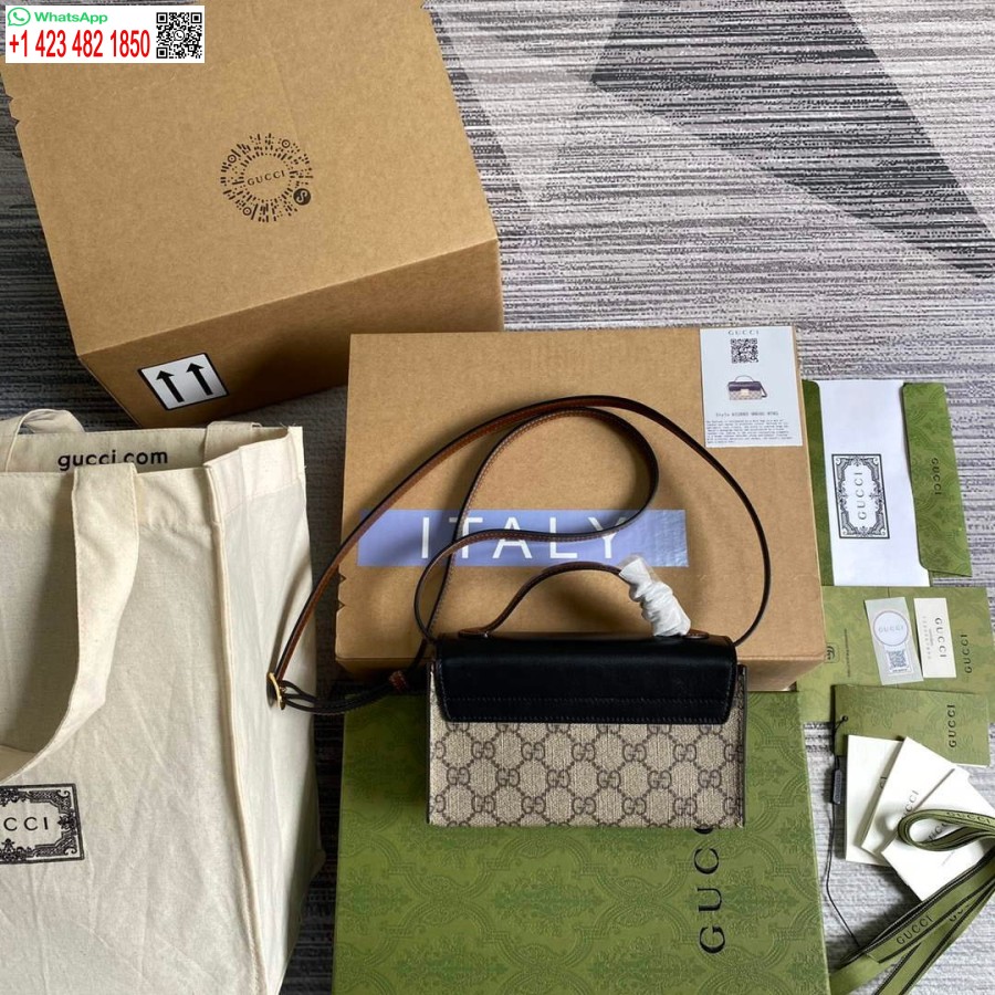 Réplica Gucci 652683 Mini Bolsa Com Cadeado Preto E Marrom