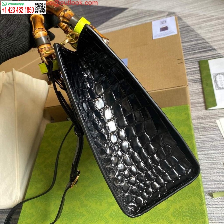 Réplique Gucci Diana Petit Sac Fourre-tout Sac à Poignée Supérieure En Crocodile 660195 Noir