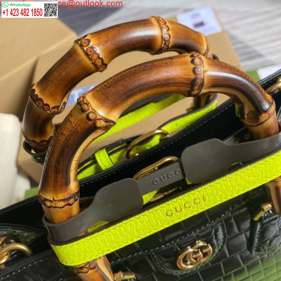 Réplique Gucci Diana Petit Sac Fourre-tout Sac à Poignée Supérieure En Crocodile 660195 Noir