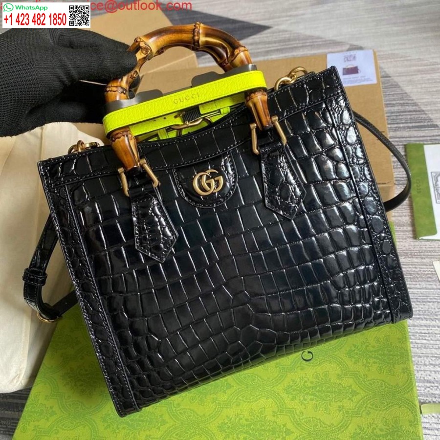 Réplique Gucci Diana Petit Sac Fourre-tout Sac à Poignée Supérieure En Crocodile 660195 Noir