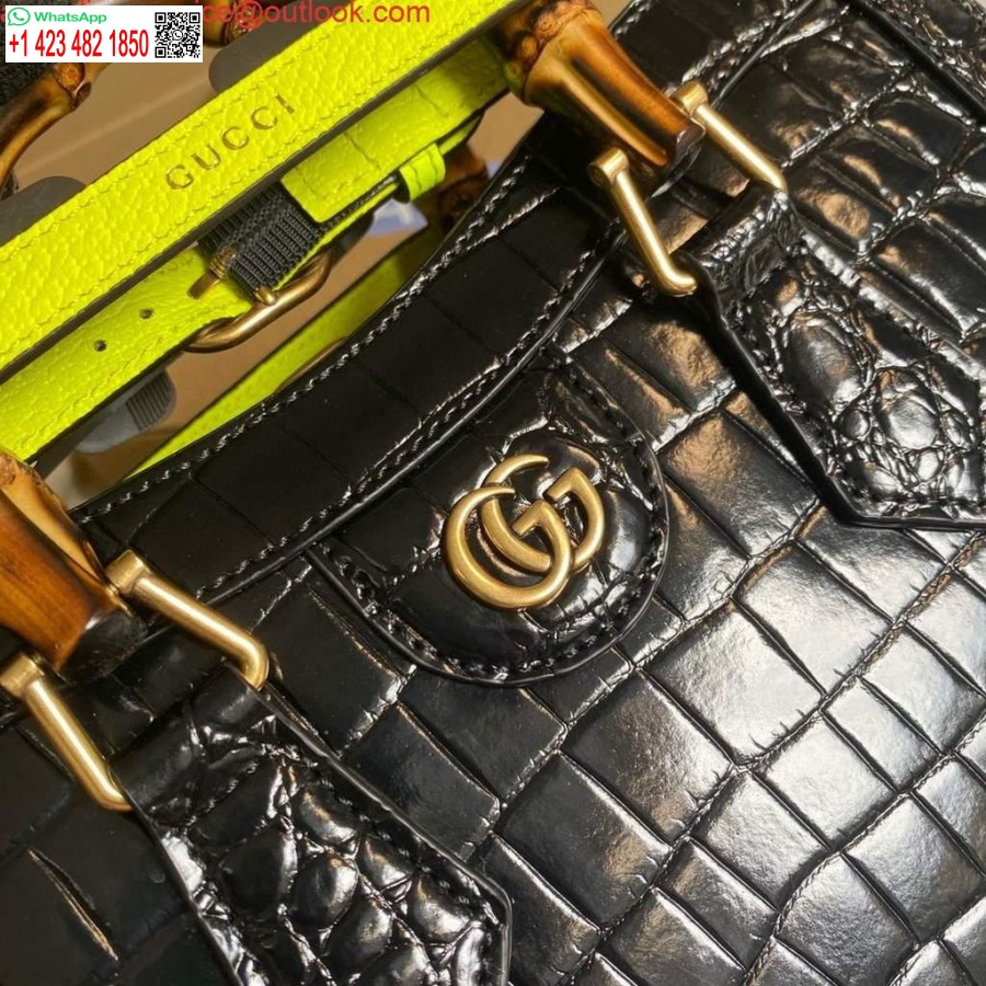 Réplique Gucci Diana Petit Sac Fourre-tout Sac à Poignée Supérieure En Crocodile 660195 Noir