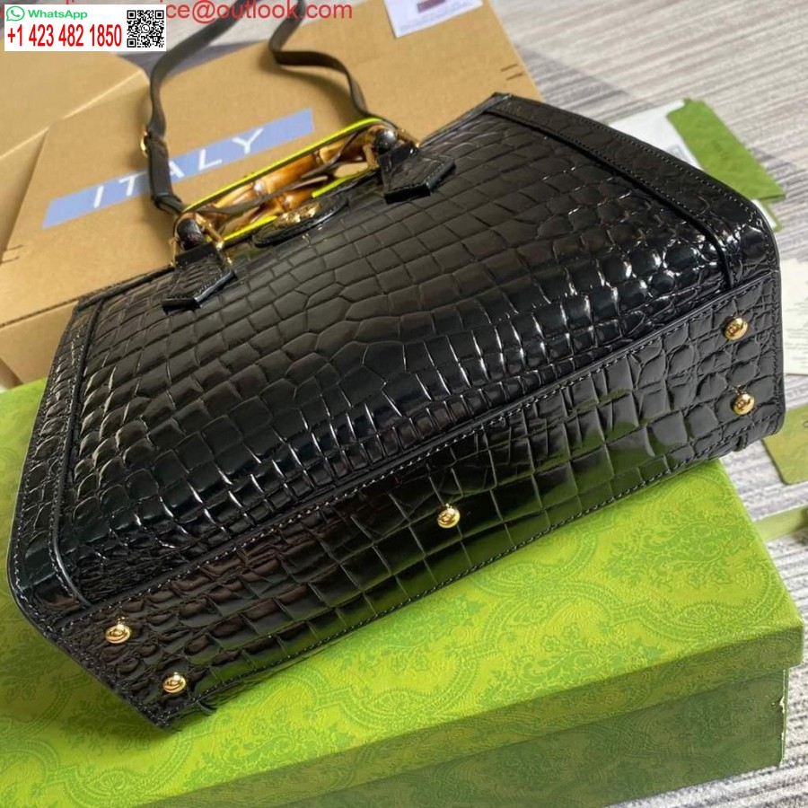 Réplique Gucci Diana Petit Sac Fourre-tout Sac à Poignée Supérieure En Crocodile 660195 Noir