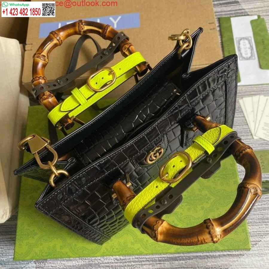 Réplique Gucci Diana Petit Sac Fourre-tout Sac à Poignée Supérieure En Crocodile 660195 Noir