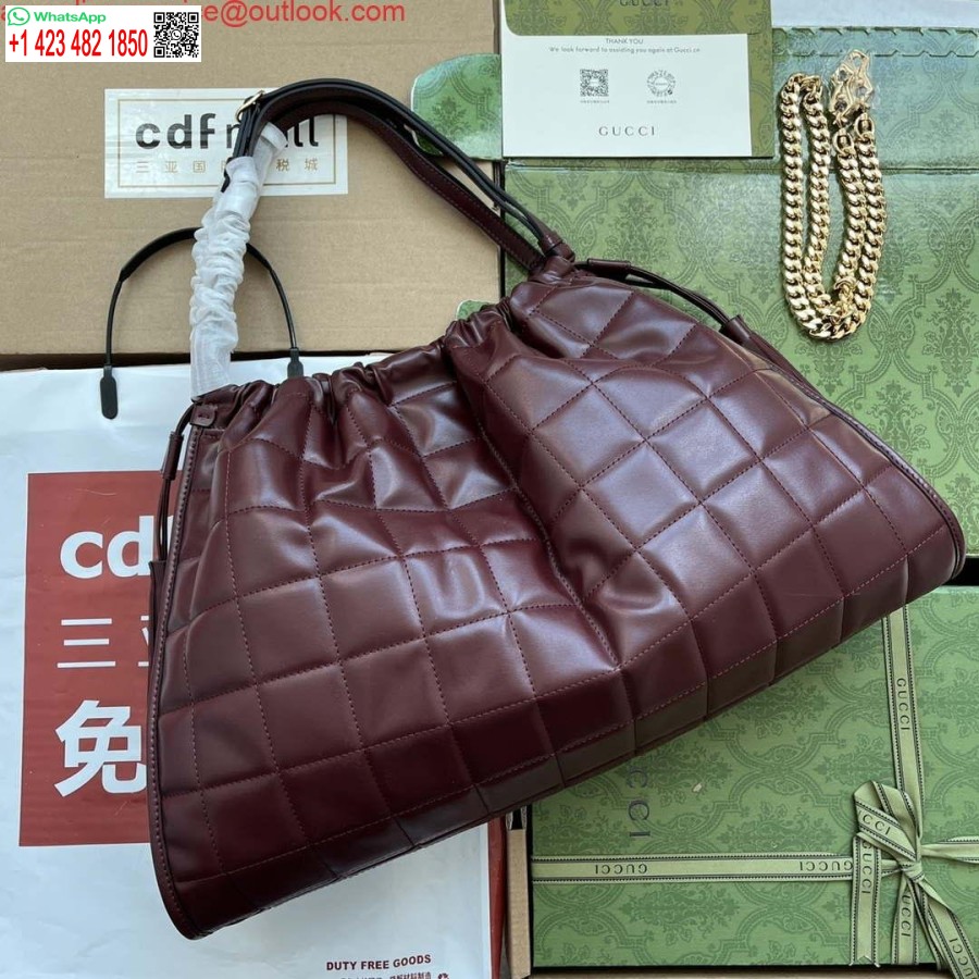 Replica Gucci 746210 Borsa Tote Media Gucci Deco In Pelle Rosso Vino