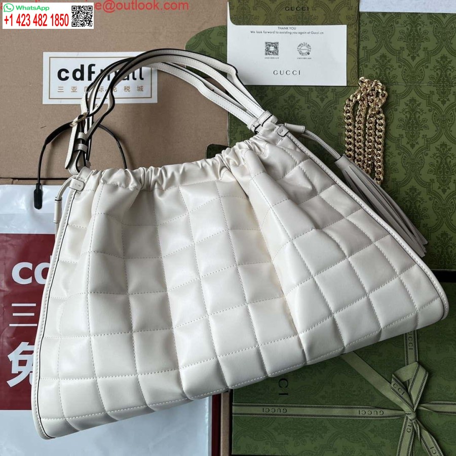 Replika Gucci 746210 średnia Torba Na Ramię Gucci Deco Z Białej Skóry