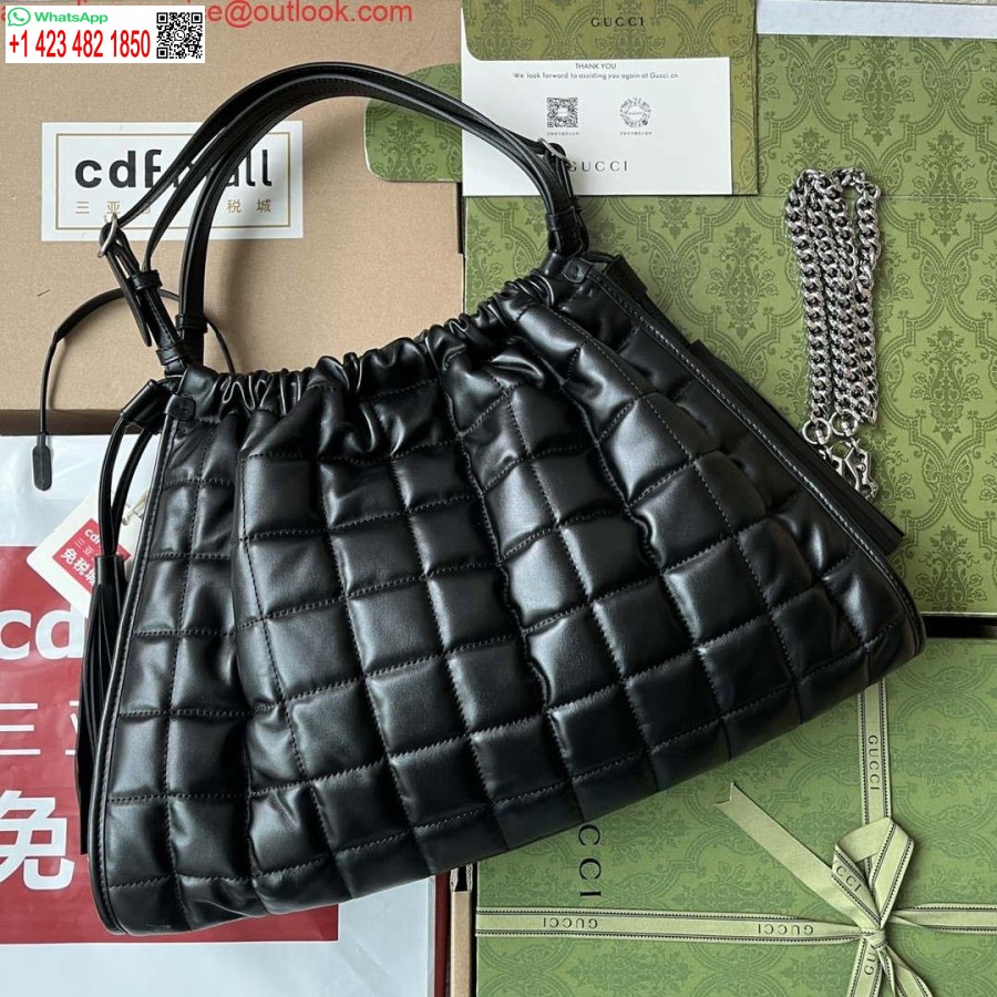 Replika Gucci 746210 średnia Torba Na Ramię Gucci Deco Z Czarnej Skóry