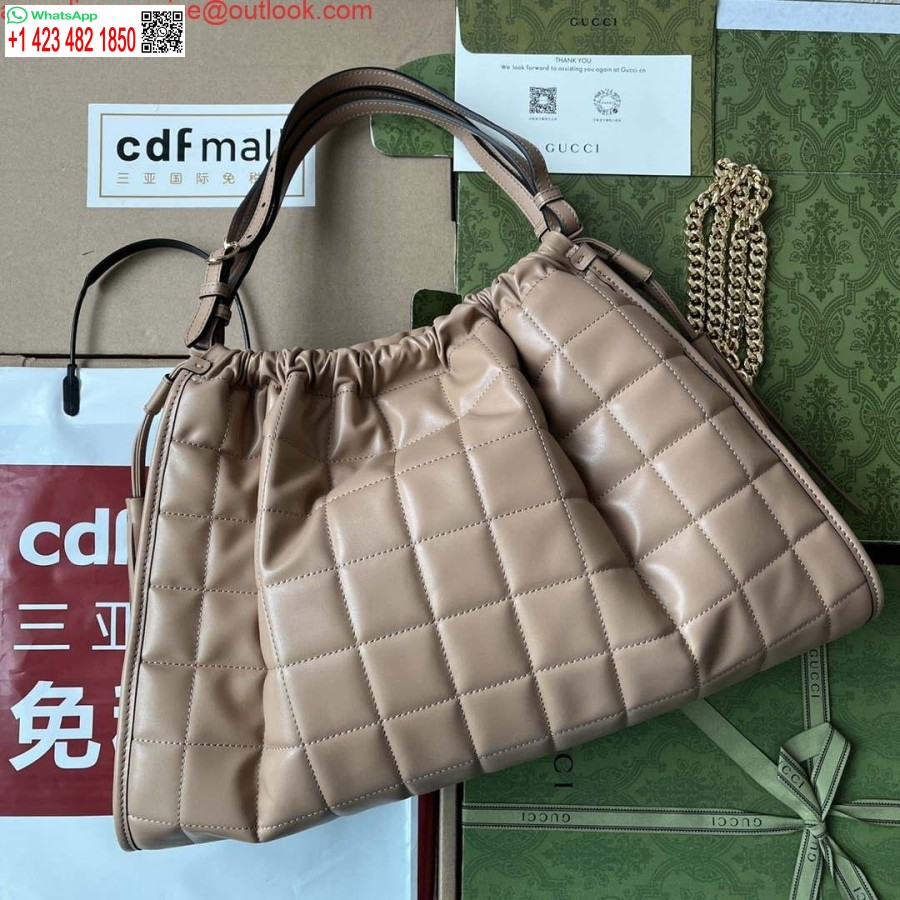 Replika Gucci 746210 Średnia Torba Na Ramię Gucci Deco Ze Skóry Morelowej