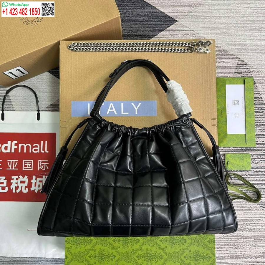 Replika Gucci 746210 Gucci Deco średnia Torba Na Ramię W Kolorze Czarnym