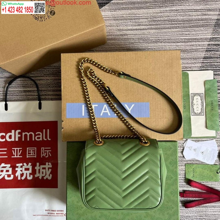 Replika Gucci 739682 Gg Marmont Matelassé Mini Torba Na Ramię Jasnozielona