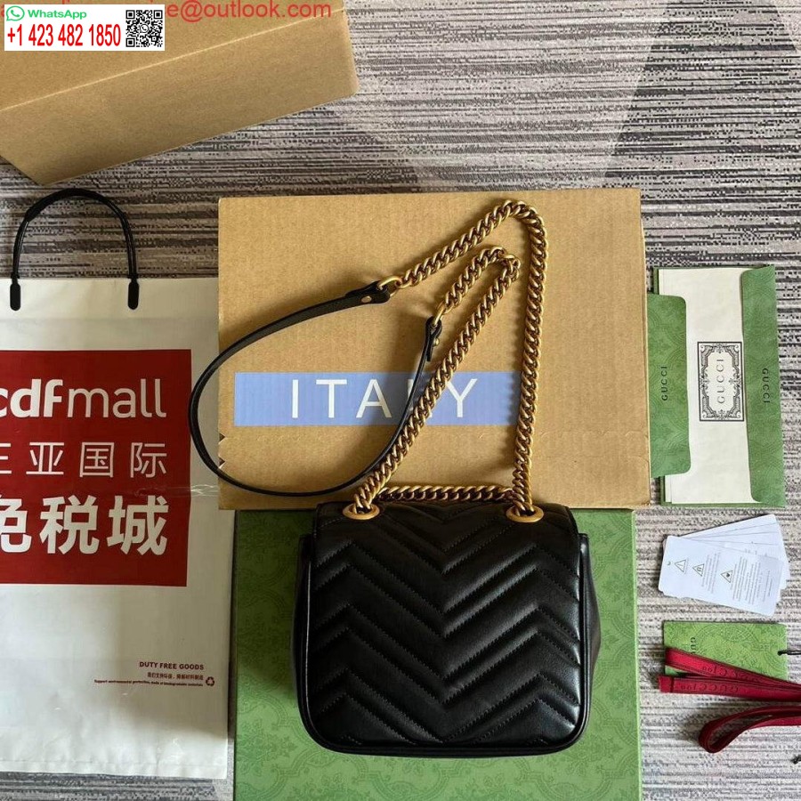 Replika Gucci 739682 Gg Marmont Matelassé Mini Torba Na Ramię Czarna