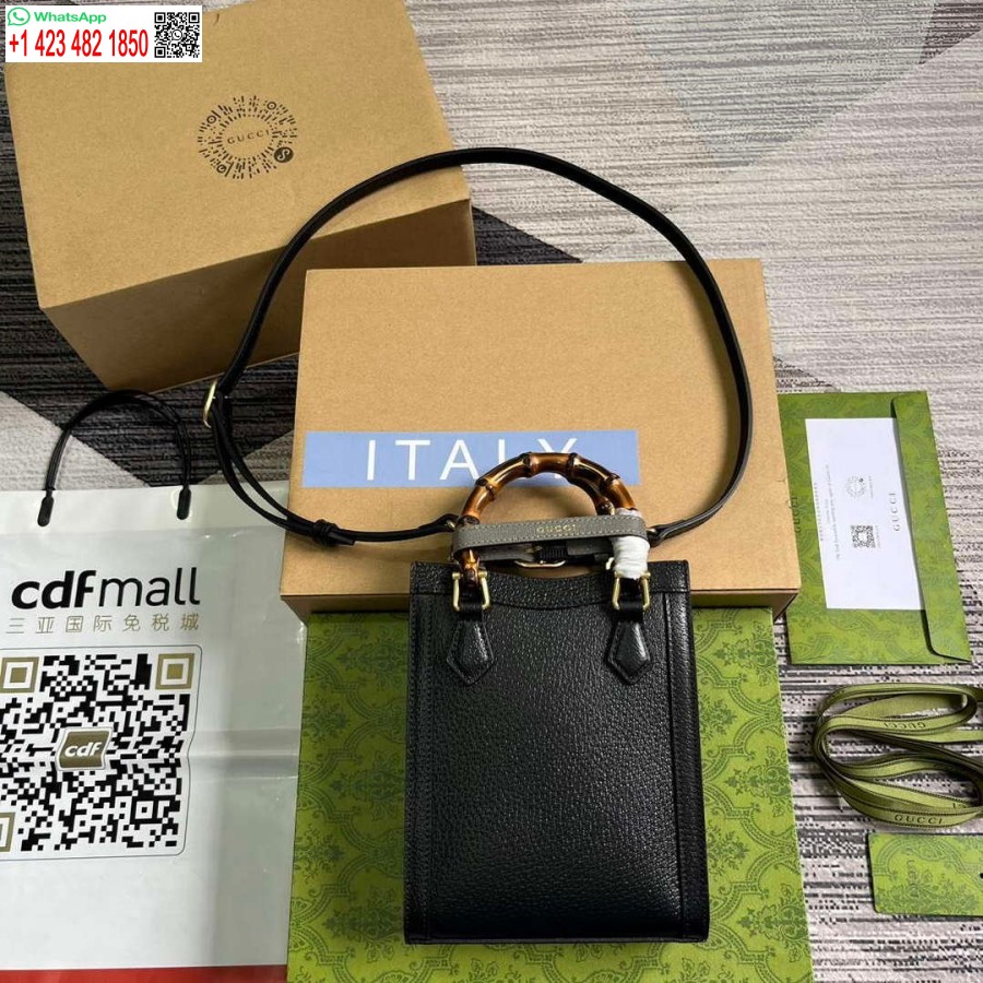 Replika Gucci 739079 Diana Mini Torba Na Ramię Z Czarnej Skóry