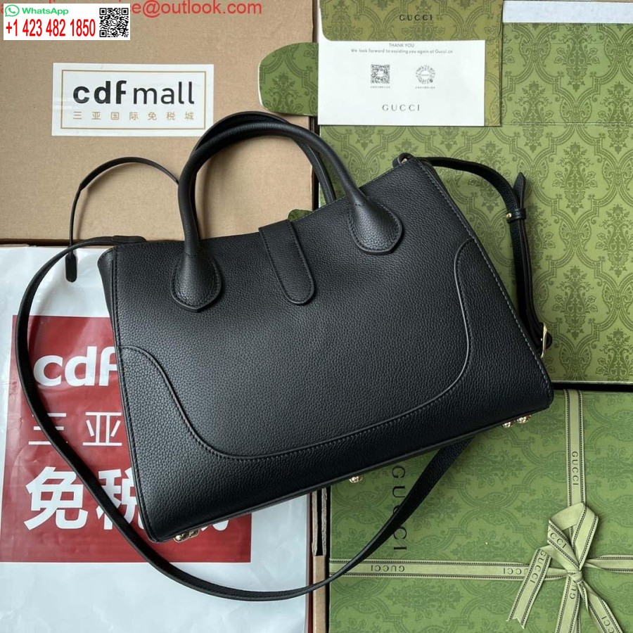 Replika Gucci 727810 Jackie 1961 Mała Torba Z Naturalnego Ziarna Z Czarnej Skóry