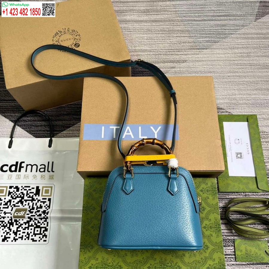 Replika Gucci 715775 Gucci Diana Mini Torba Na Ramię Z Niebieskiej Skóry
