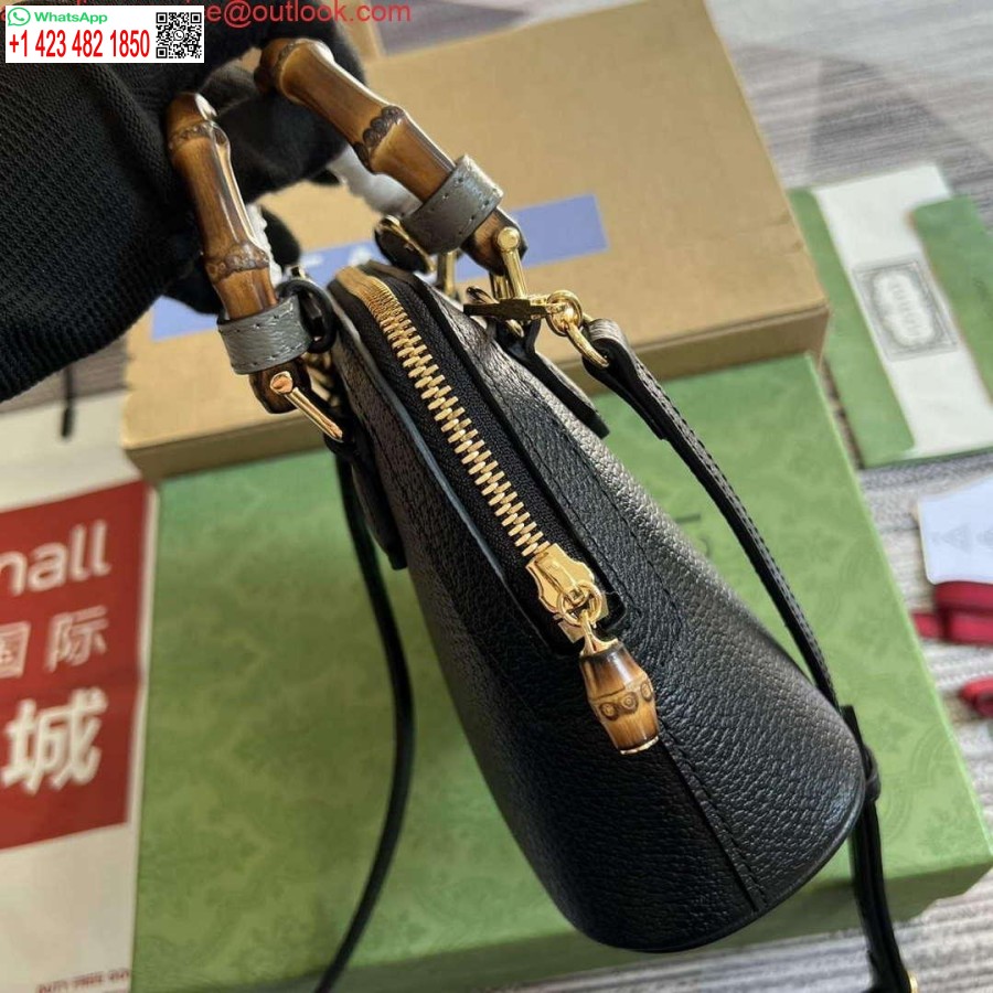 Replik Gucci 715775 Gucci Diana Mini-Einkaufstasche Aus Schwarzem Leder