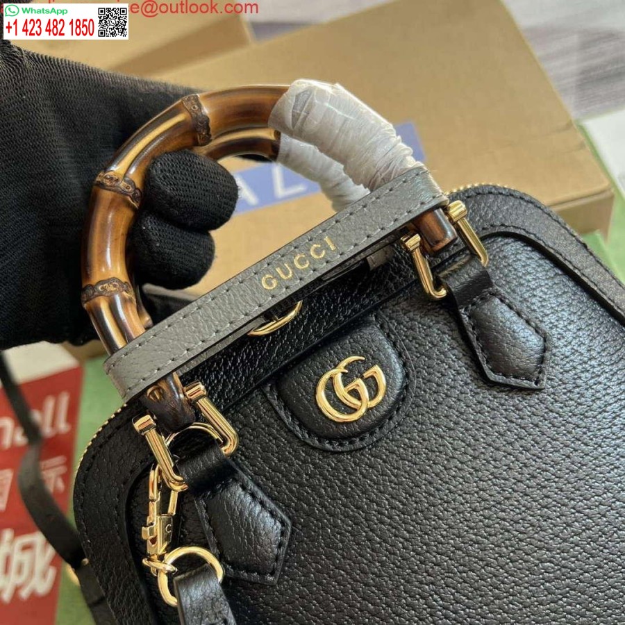 Replik Gucci 715775 Gucci Diana Mini-Einkaufstasche Aus Schwarzem Leder