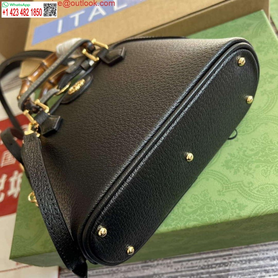 Replik Gucci 715775 Gucci Diana Mini-Einkaufstasche Aus Schwarzem Leder