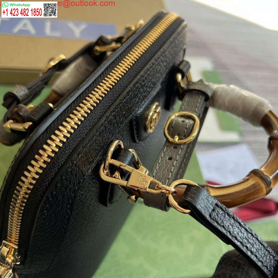 Replik Gucci 715775 Gucci Diana Mini-Einkaufstasche Aus Schwarzem Leder