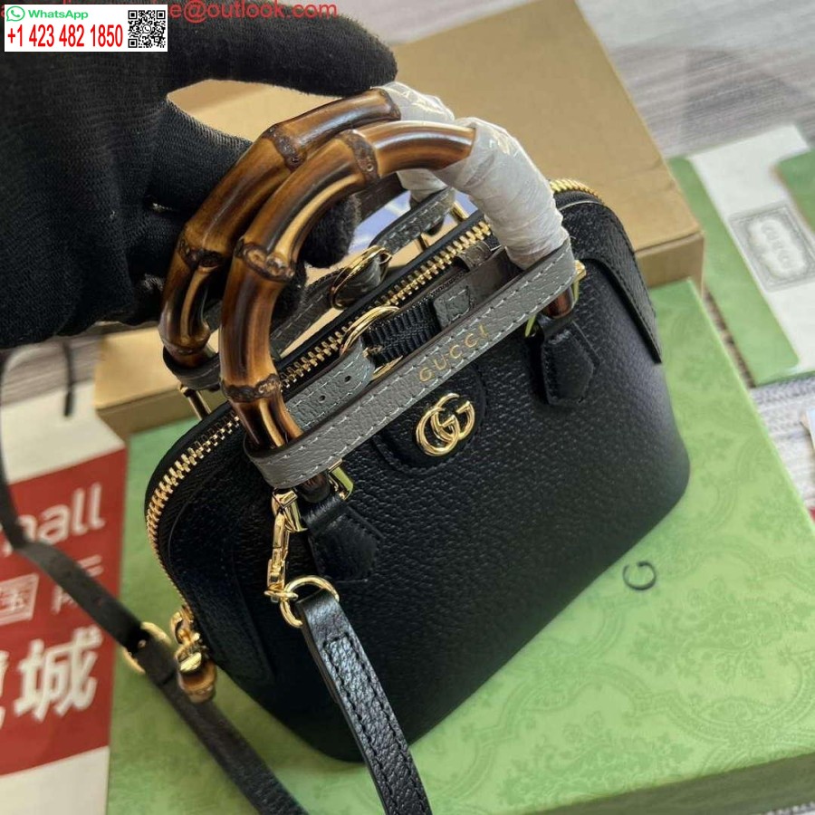 Replik Gucci 715775 Gucci Diana Mini-Einkaufstasche Aus Schwarzem Leder