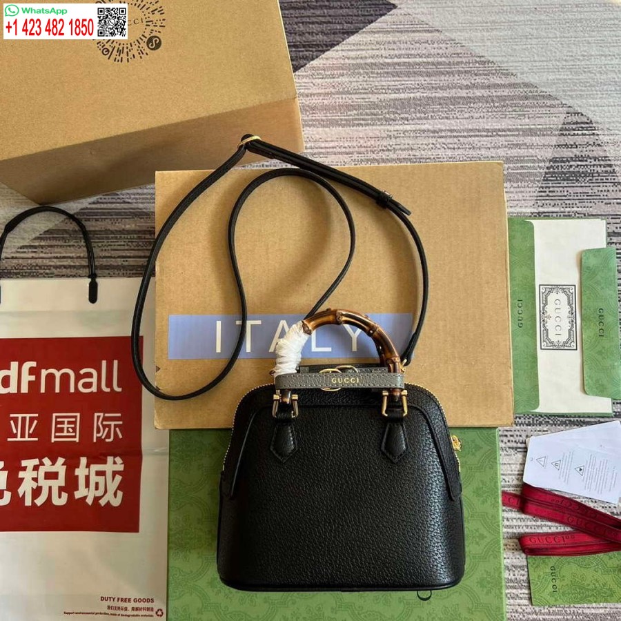 Replika Gucci 715775 Gucci Diana Mini Torba Na Ramię Z Czarnej Skóry