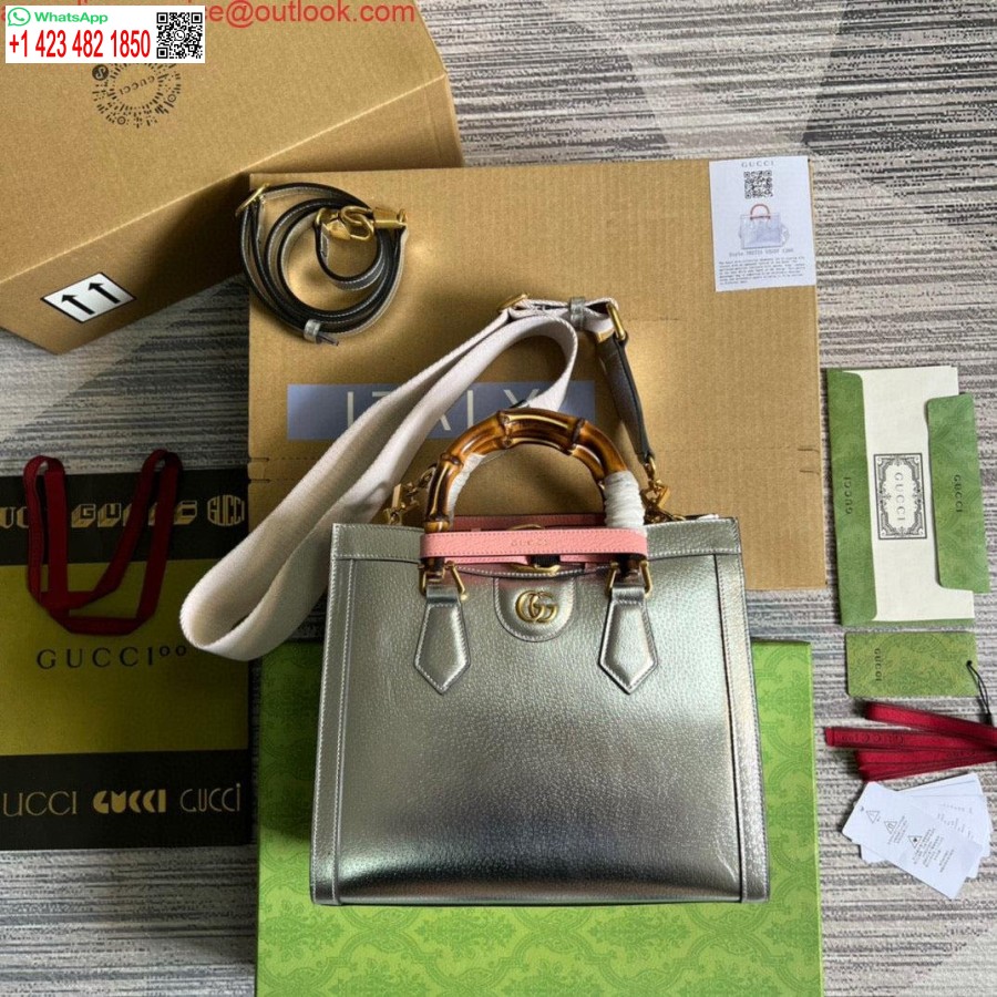 Replika Gucci 702721 Diana Mała Torba Na Ramię Srebrna