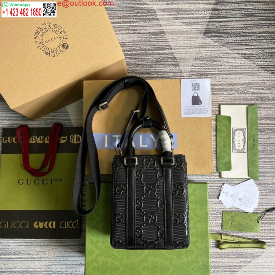 Replica Gucci 696010 Mini Borsa Tote In Rilievo Gg Nera