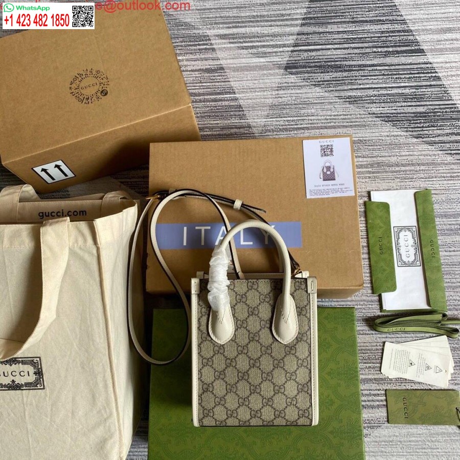 Replika Gucci 671623 Mini Tote çanta, Kilitli G Beyaz
