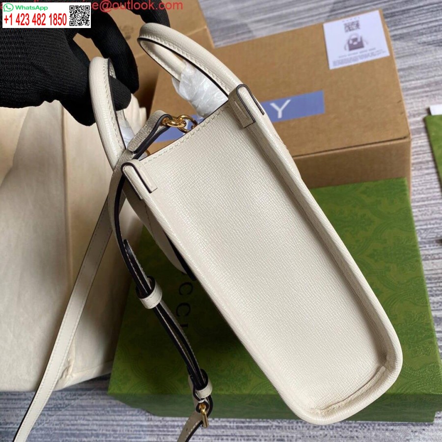 Replika Gucci 671623 Mini Tote çanta, Kilitli G Beyaz