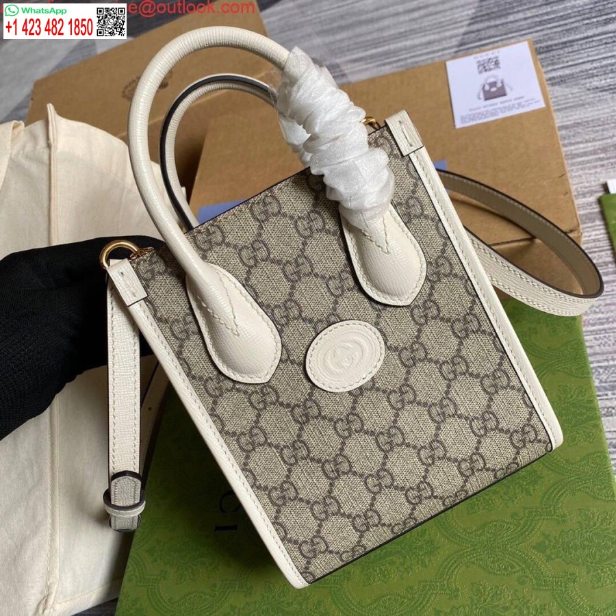 Replika Gucci 671623 Mini Tote çanta, Kilitli G Beyaz