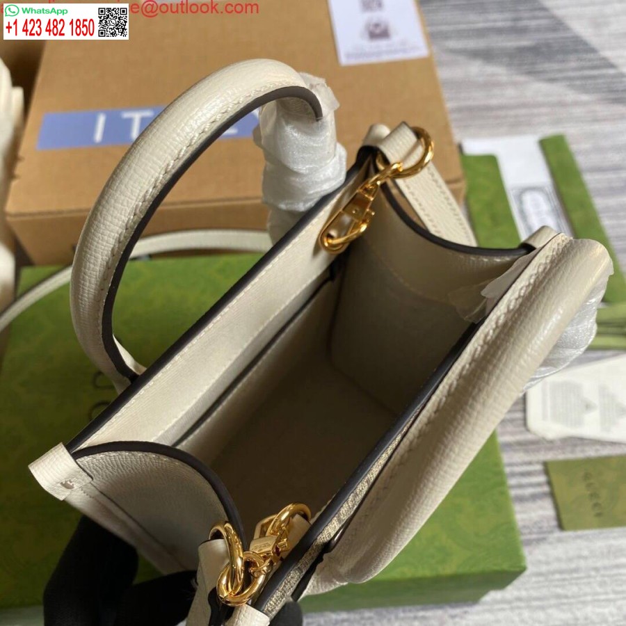 Replika Gucci 671623 Mini Tote çanta, Kilitli G Beyaz