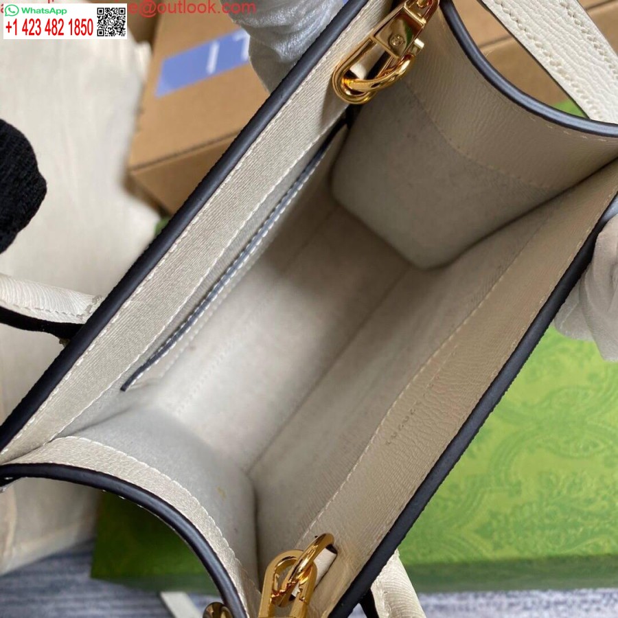 Replika Gucci 671623 Mini Tote çanta, Kilitli G Beyaz