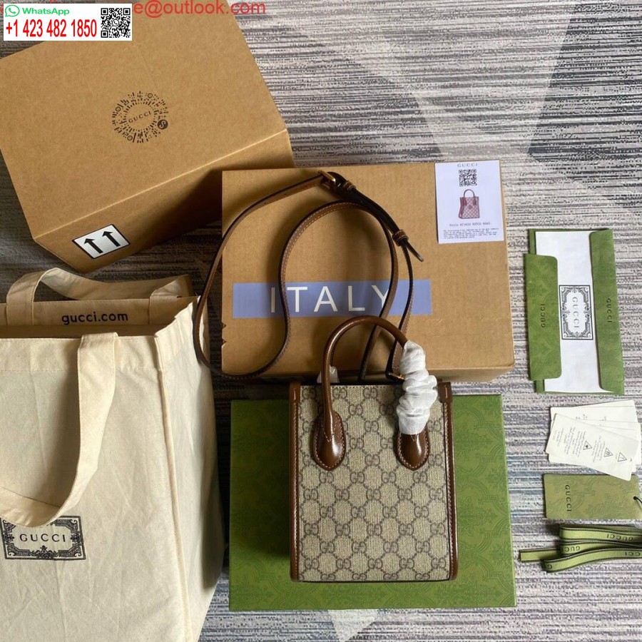 Replica Gucci 671623 Mini Borsa Tote Con G Intrecciata Marrone