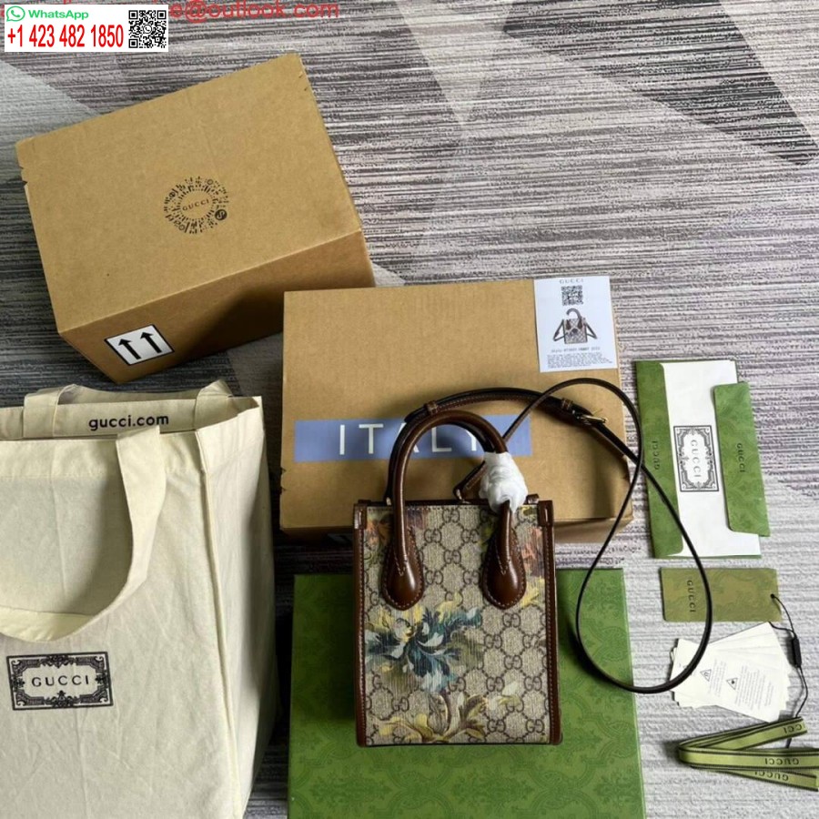 Replica Gucci 671623 Mini Borsa Tote Con G Intrecciata Marrone