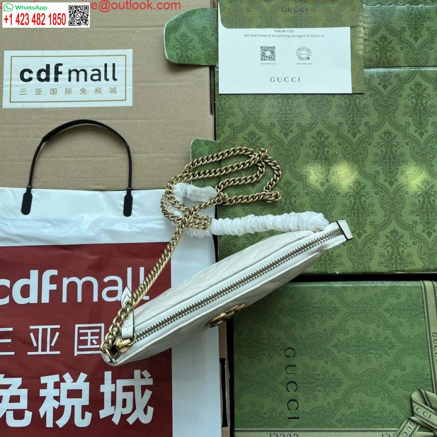 Replica Gucci 443447 Portofel Gg Marmont Cu Lant Piele Alba