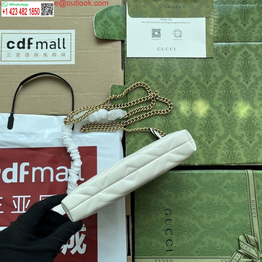 Replica Gucci 443447 Portofel Gg Marmont Cu Lant Piele Alba