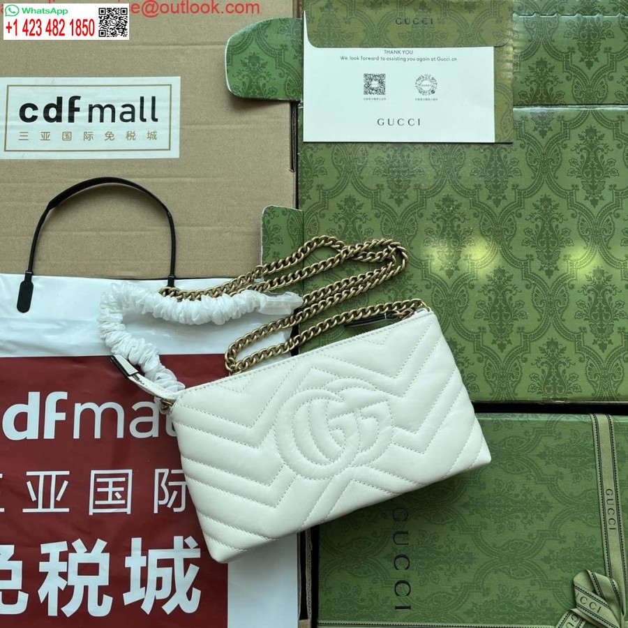 Réplica Gucci 443447 Gg Marmont Billetera Con Cadena De Cuero Blanco