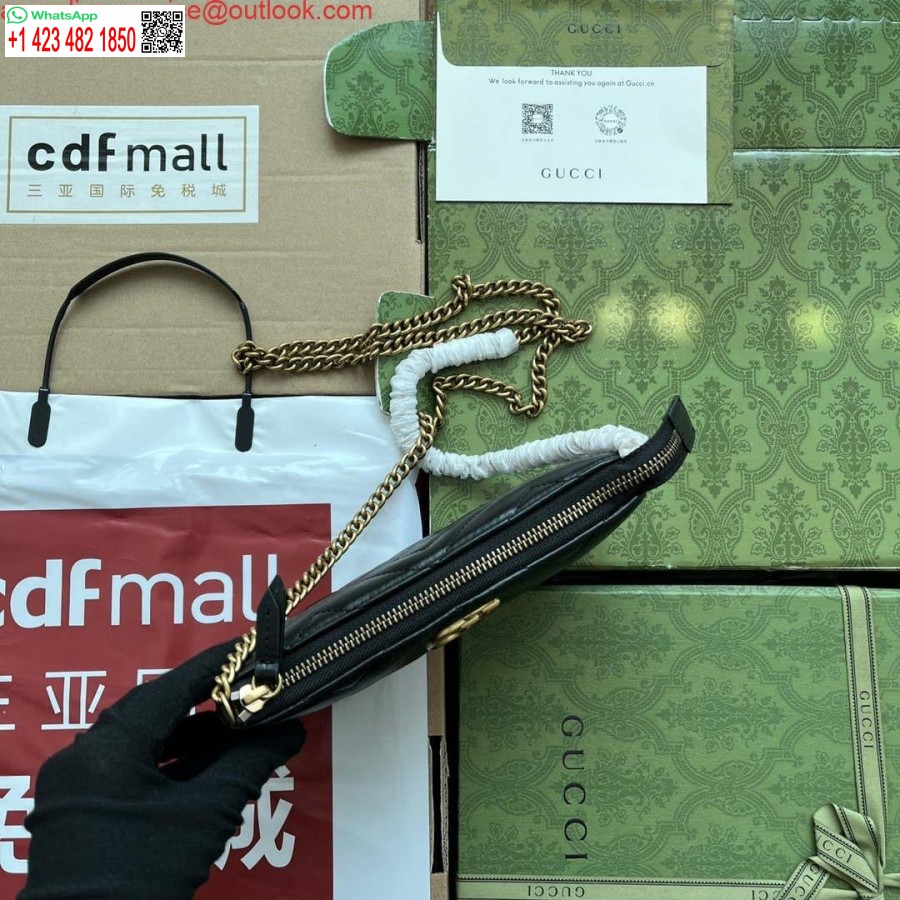 Replika Peňaženky Gucci 443447 Gg Marmont S Retiazkou čiernej Kože