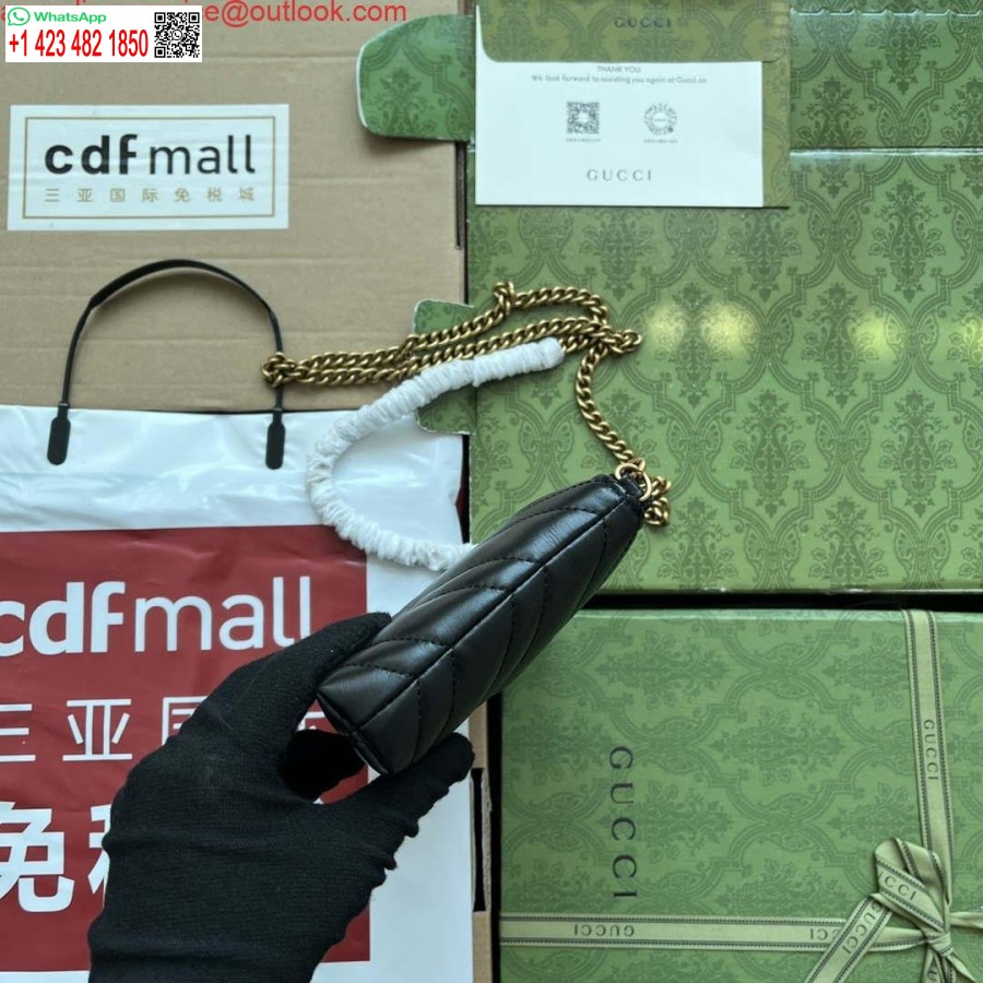 Replika Peňaženky Gucci 443447 Gg Marmont S Retiazkou čiernej Kože