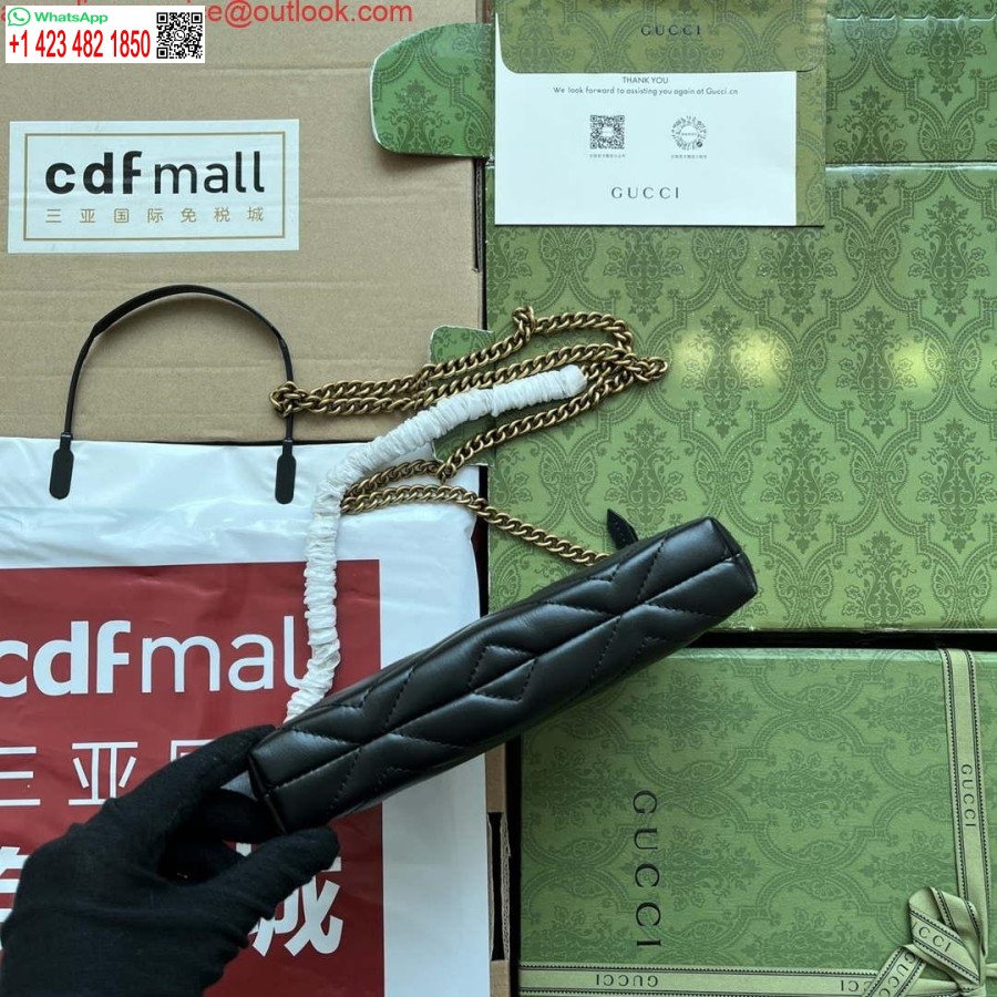 Replika Peňaženky Gucci 443447 Gg Marmont S Retiazkou čiernej Kože