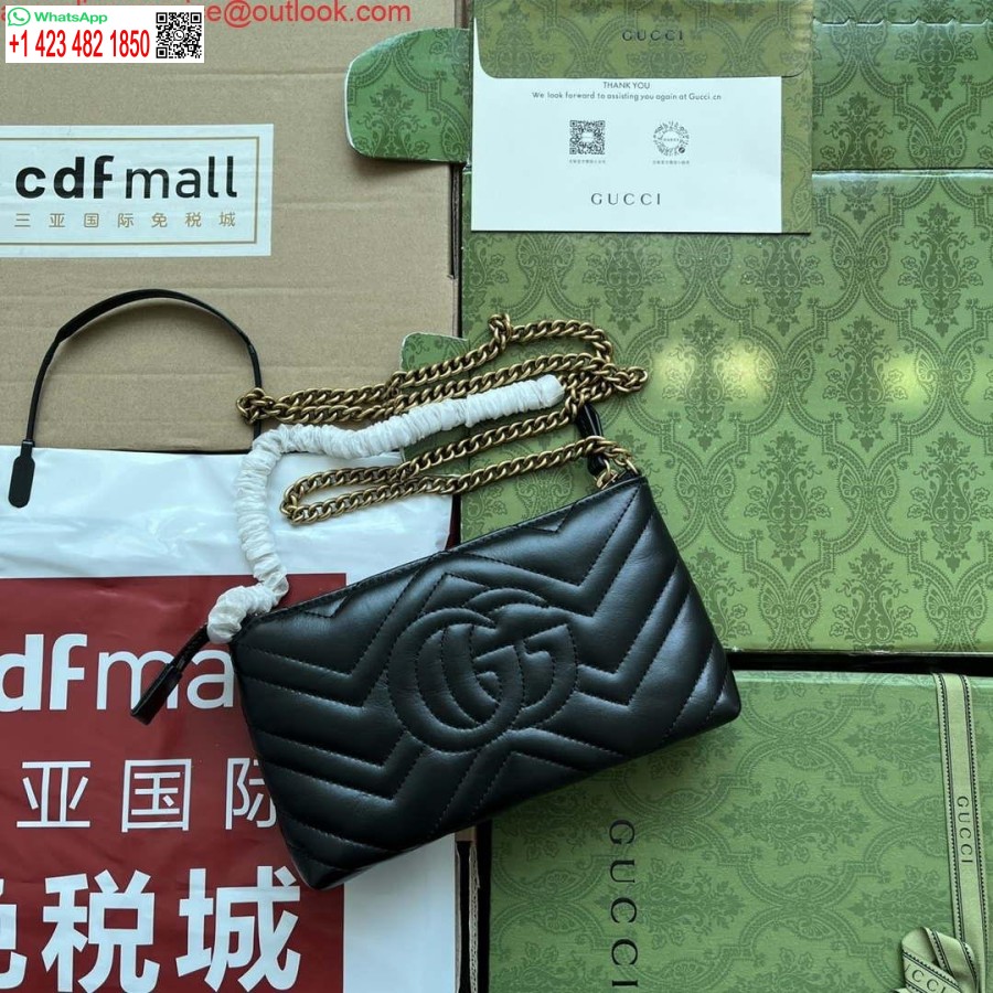 Réplica Gucci 443447 Gg Marmont Billetera Con Cadena De Cuero Negro