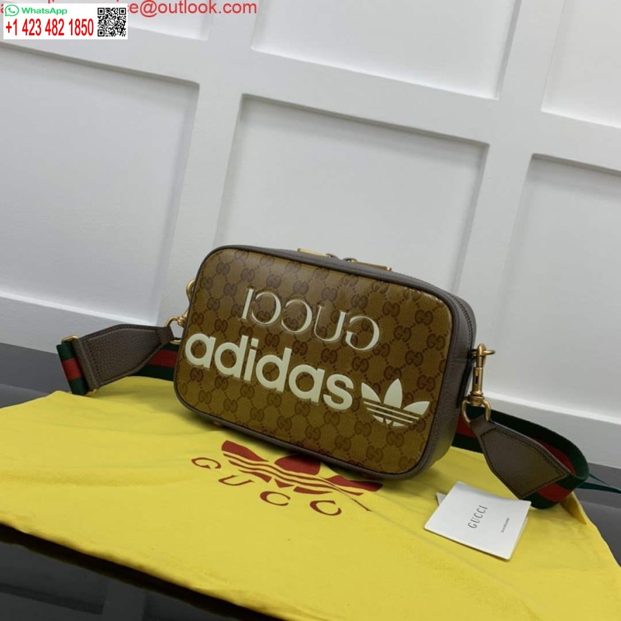 Реплика маленькой сумки через плечо Adidas X Gucci 702427 бежевого и коричневого цвета, холст Gg