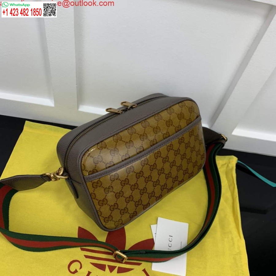 Реплика маленькой сумки через плечо Adidas X Gucci 702427 бежевого и коричневого цвета, холст Gg