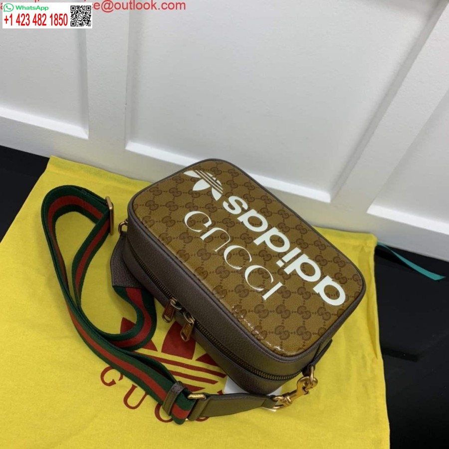 Реплика маленькой сумки через плечо Adidas X Gucci 702427 бежевого и коричневого цвета, холст Gg