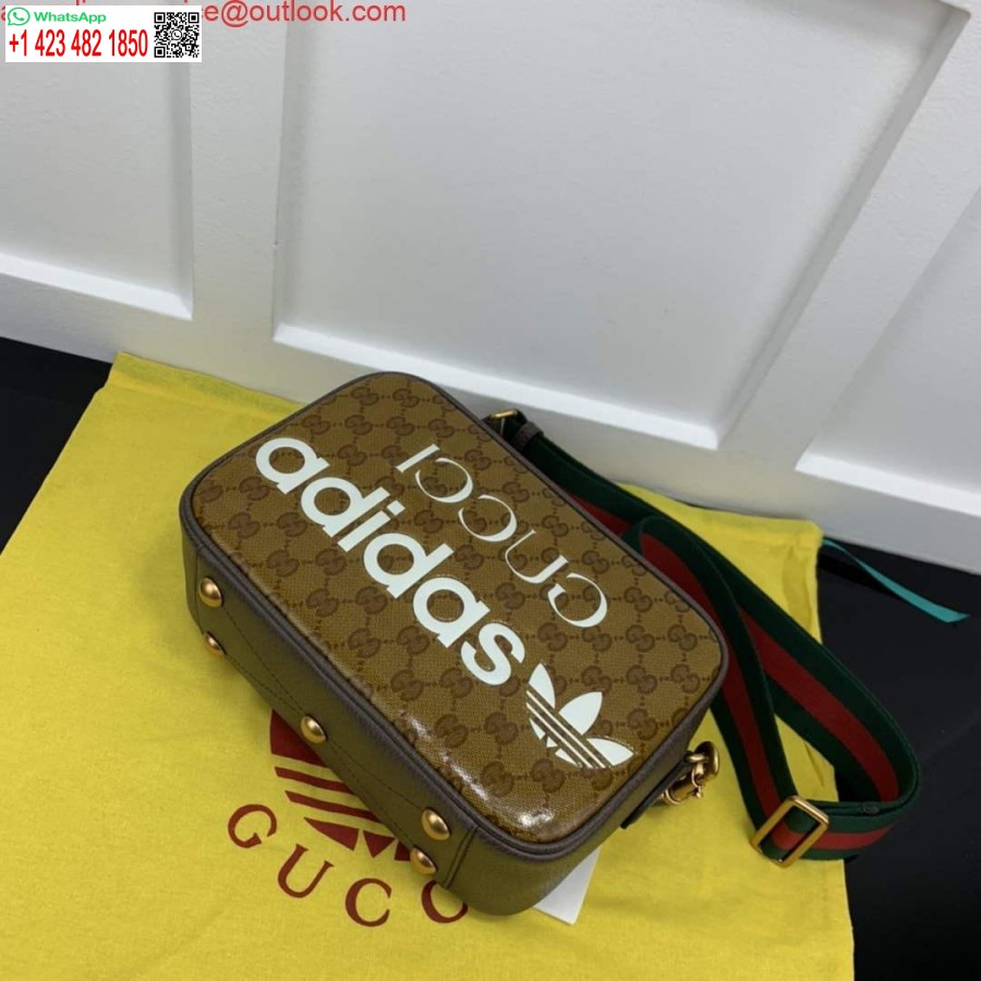 Реплика маленькой сумки через плечо Adidas X Gucci 702427 бежевого и коричневого цвета, холст Gg