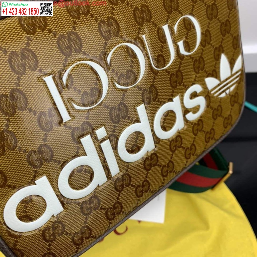 Реплика маленькой сумки через плечо Adidas X Gucci 702427 бежевого и коричневого цвета, холст Gg