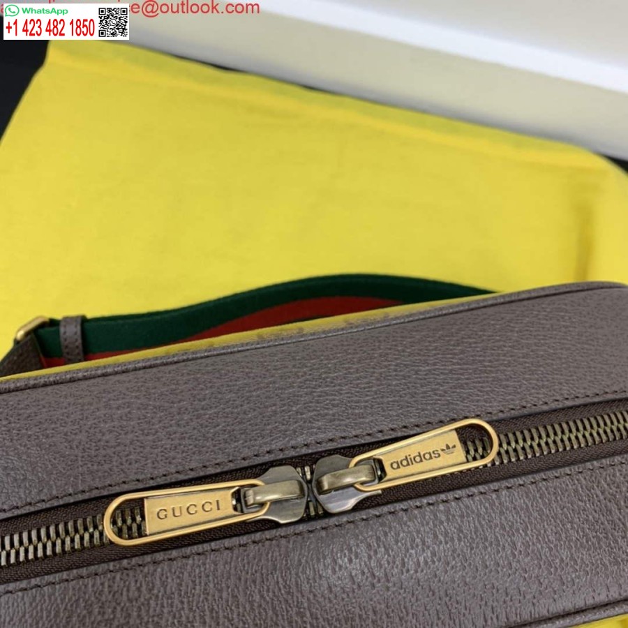 Реплика маленькой сумки через плечо Adidas X Gucci 702427 бежевого и коричневого цвета, холст Gg