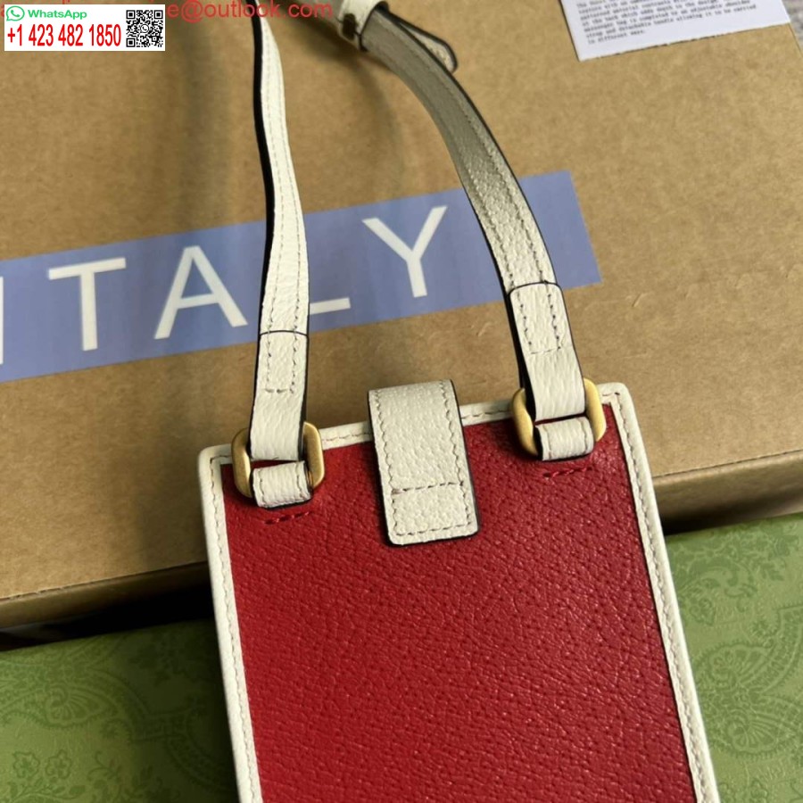 ρεπλίκα θήκη τηλεφώνου Adidas X Gucci 702203 κόκκινο και εκρού δέρμα