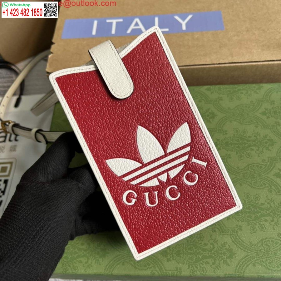 ρεπλίκα θήκη τηλεφώνου Adidas X Gucci 702203 κόκκινο και εκρού δέρμα