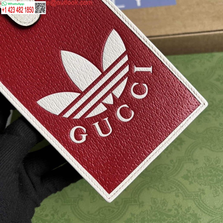 ρεπλίκα θήκη τηλεφώνου Adidas X Gucci 702203 κόκκινο και εκρού δέρμα